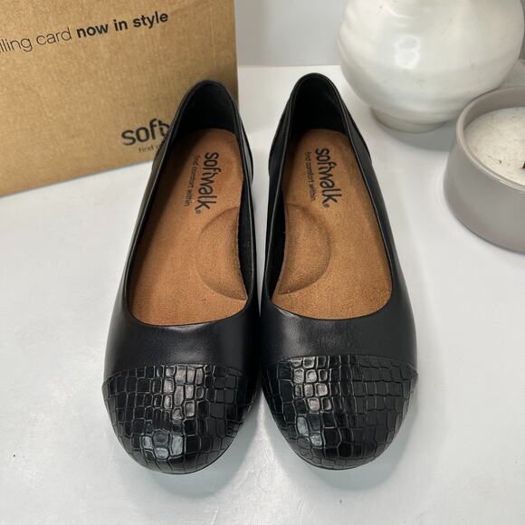 Softwalk Sonoma Cap Toe Ballet Flat Black Croco S1907-027 Women's 7.5W Tried On - Picture 5 of 10